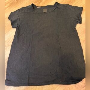 RtA 100% cotton black distressed tee - small hole detailing and 2 cutouts at top
